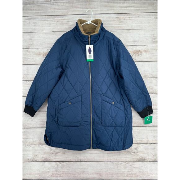 Weatherproof Vintage Jacket Womens XL Blue Quilted Sherpa Lined Full Zip Pockets - Picture 1 of 14